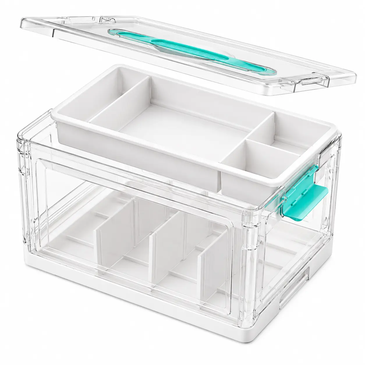 24QT Clear Craft Storage Bin with Removable Trays&Adjustable Dividers, Containers for Art Supply Coloring Books Sensory Toys Craft Supplies Medicine Playdough Squishy Homeschooling, Transparent Dust Proof, Preschool Restock