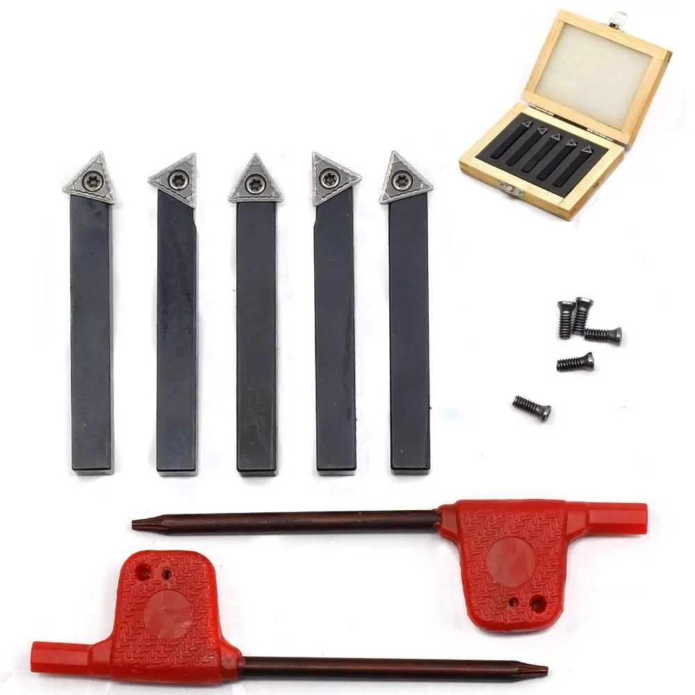 1/4"Mini Lathe Indexable Carbide Lathe Turning Tool Holder,Metal Lathe Tools Bit Set with Carbide Inserts TCMT090204(TCMT1.8(1.5),5 Pieces/Set