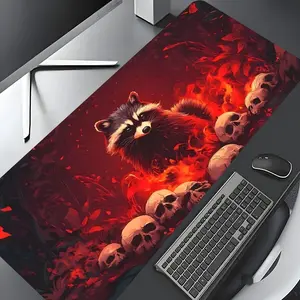 Dark Fantasy Raccoon Large Gaming Mouse Pad, Fire & Skull Washable Rubber Extended Desk Mat with Non-Slip Base, Girly Aesthetic Home Office Decor, Mouse Pads for Desk, Christian Gifts for Women, Mousepad, Gaming Room Accessories