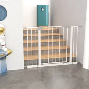 White Baby Gate for Stairs and Doorways, 29.5"-44.1" Expandable Pressure Mounted Pet Gate with 23.6" Walk Through, Double-Lock Steel Dog Gate (No Drill)