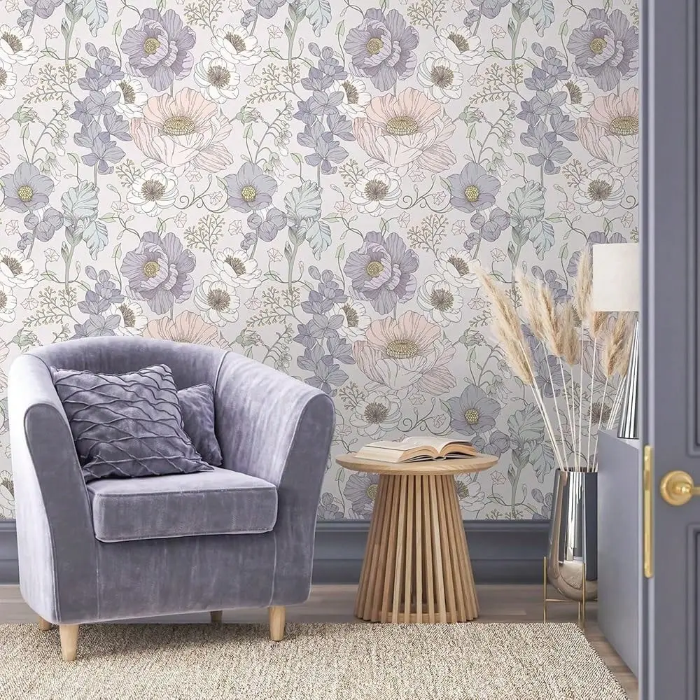 French Vintage Floral Peel & Stick Wallpaper, Removable Soft &, Mould-Proof, Renter Friendly, Living Room Decor, Wedding Gift