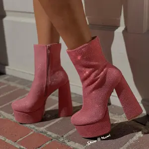 KLORIS-20 Pink Chunky Block Heel, Approx. 4.5"