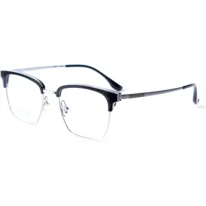 Titanium Browline Full-Rim Prescription EyeGlasses Frames for Men - TR90 & Titanium Hybrid Half Frame Frames (14.4g) w/Demo Lenses - Business, Retro & Casual Style - 52mmx40mm