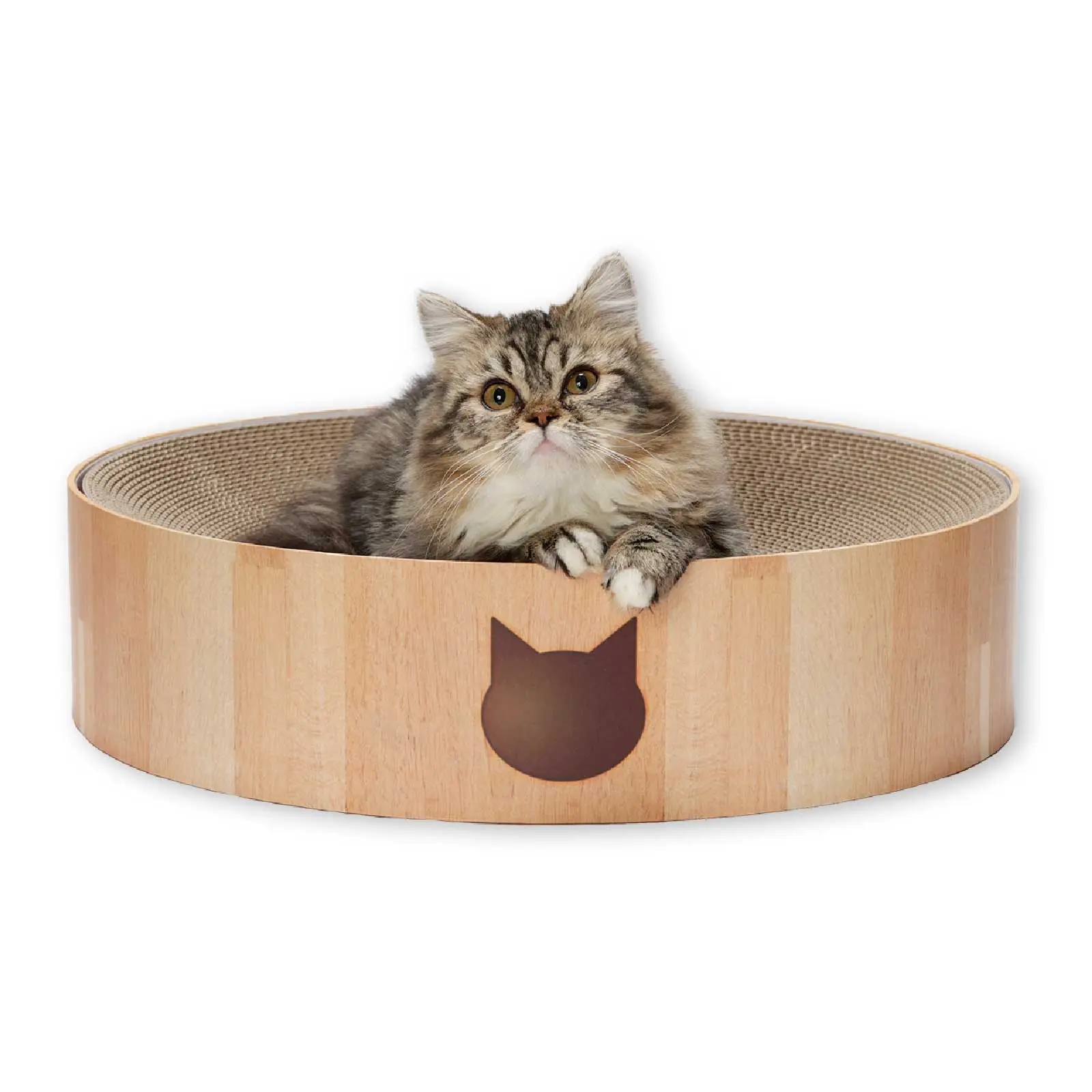 Cozy Cat Scratcher Bowl (Oak, Large) - Reversible Cardboard All in One Furniture Bed Sofa Couch Curvy Relaxing Pad Fun Scratching Replaceable Indoor