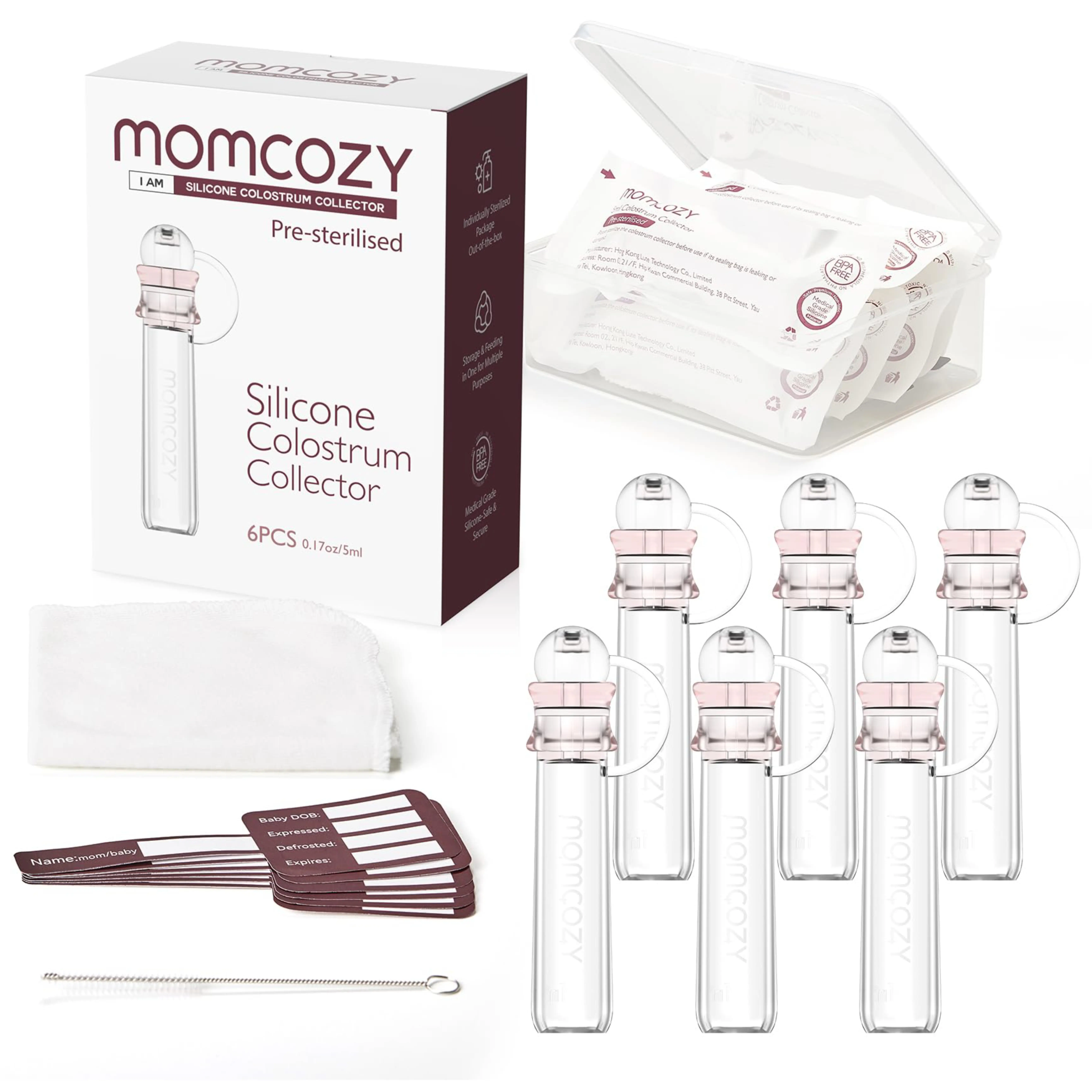 Momcozy Colostrum Collector Reusable Breast Milk Collector with Storage Case and Cotton Wipe, Portable Colostrum Container BPA Free, Multi-Use Collector 5ml