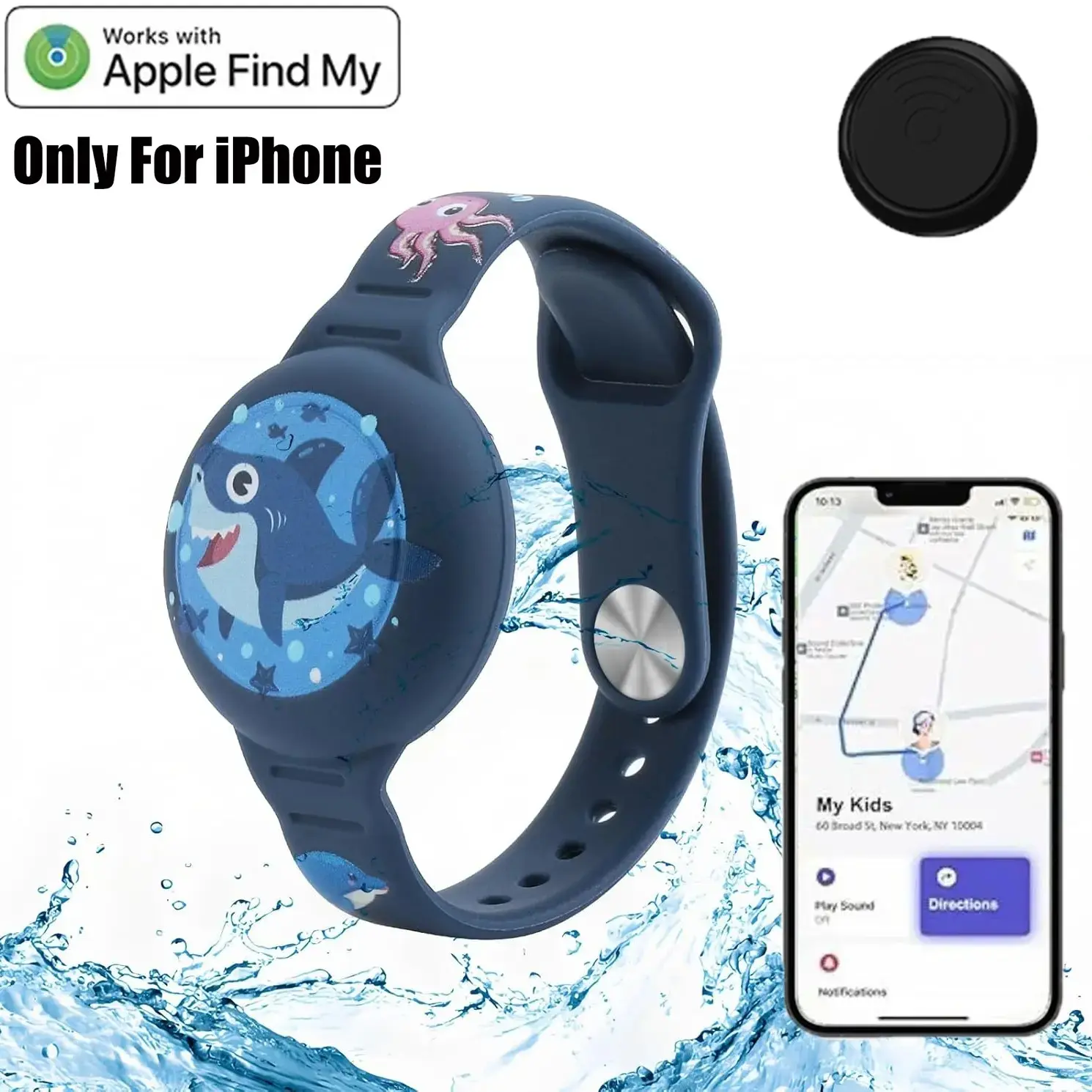 Waterproof Air Tag Bracelet for Kids, Soft Silicone Durable Hidden Wristband, Lightweight GPS Tracker, Smart Tracking Tag Compatible with Airtag iOS Only, Waterproof Activity Tracker, Hidden Magnetic Tracker