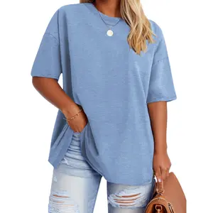 ROSRISS [1X-5X] Plus Size Tops for Women Casual Street Short Sleeve crewneck T Shirts Summer Crew Neck Tees Oversized Comfy Loose Fit Tunics VPS0147