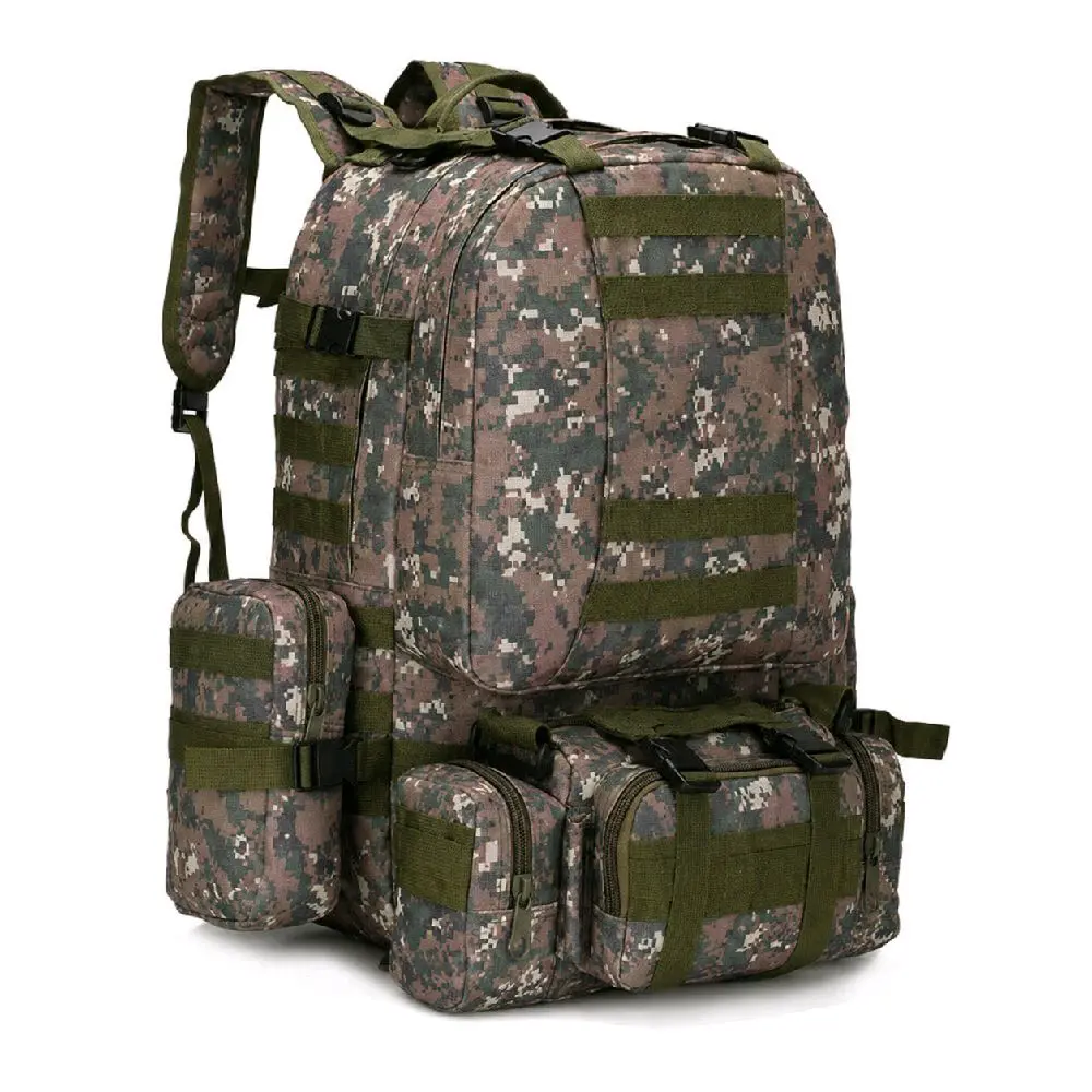 4-in-1 Backpack (55L) – Detachable Pouches, Waterproof, Heavy Duty Bug Out / Camping Camo Pack