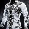 Men's Baroque Long Sleeve Shirt, Intricate Swirl Print, Fitted Button-Up Casual Party Shirt for Spring and Fall, Buttoned Casual Shirt