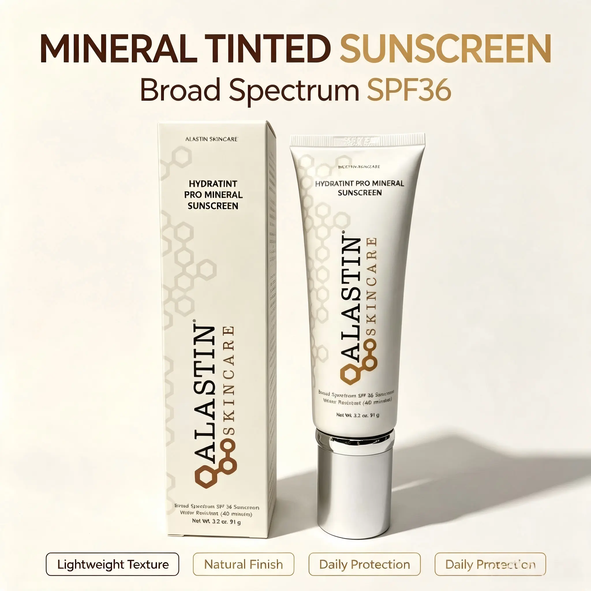 ALASTIN HydraTint Pro Mineral Sunscreen SPF36, Tinted Physical Zinc Oxide Sun Cream, Post-Procedure Skin Repair, Blue Light & UV Protection, Hydrating Makeup Primer for Sensitive Skin, Water Resistant 40min 91g