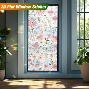 Floral Pattern Window Sticker, Decorative Stickers, PVC Privacy Protection Film, Reusable Static Adhesive, Suitable for Bedroom Living Room Bathroom Kitchen Door Windows