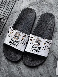 Dog Mom Leopard Print PVC Slippers for Dog Lovers, Cute Paw Print Pet Art, Comfortable Non-Slip Indoor Outdoor Slides, Trendy Bathroom Sandals