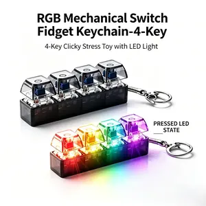 4-Key RGB LED Fidget Keychain, Mechanical Switch with Keyboard Feel, Press-Triggered Compact Stress Relief Toy, Portable Clip for Kids & Adults