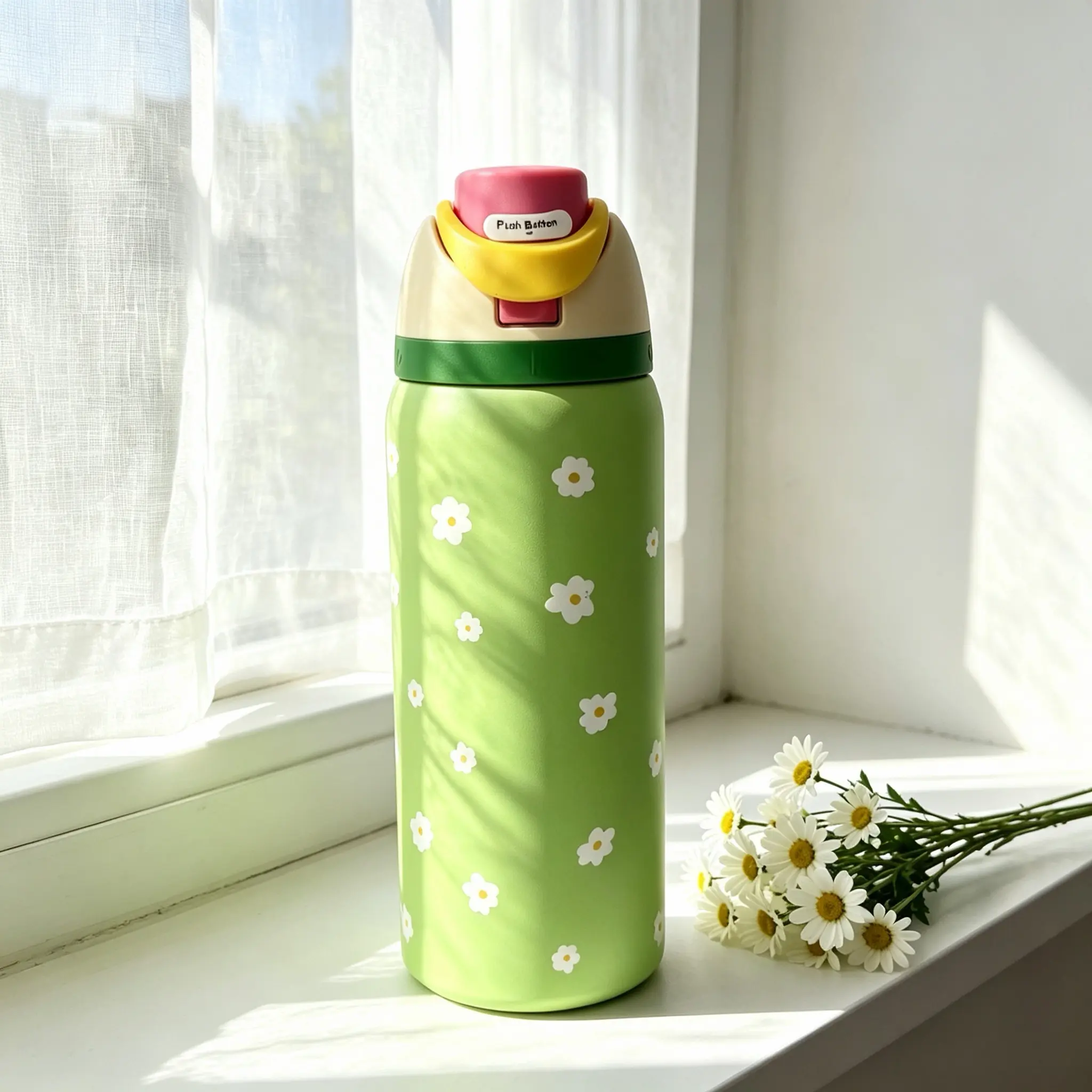 Owala 32oz Pastel Green Floral Insulated Water Bottle with Straw Lid - BPA-Free Carbon Steel, Leak-Proof, Travel-Ready, Dishwasher-Safe Reusable Kitchen Drinkware for Garden, Travel