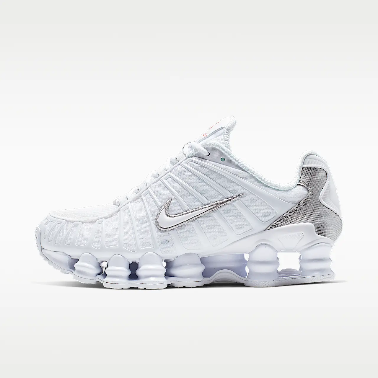Nike Shox TL Women's Sneakers AR3566-100 Silver / White, Women's Lifestyle Shoes, Shox Cushioning, Retro-Inspired Low Top Sneakers, Lace-Up Closure, Comfortable Everyday Footwear, Durable Rubber Outsole, Casual Streetwear Shoes
