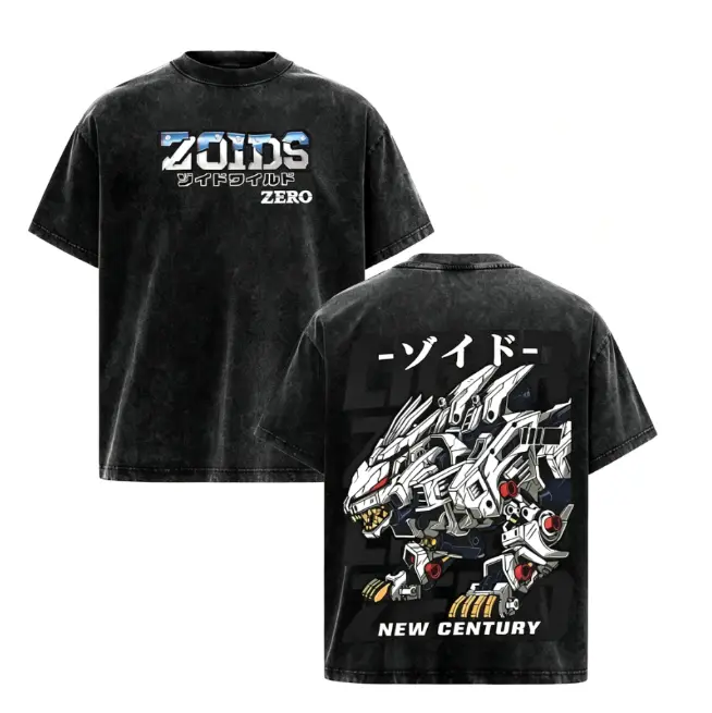 Men's Liger 0 Zoids New Century Vintage Washed Graphic Tee - Oversized Y2K Anime Mecha Core Streetwear, Faded Retro 90s Japanese Short Sleeve, Lightweight Casual Outdoor Summer Top