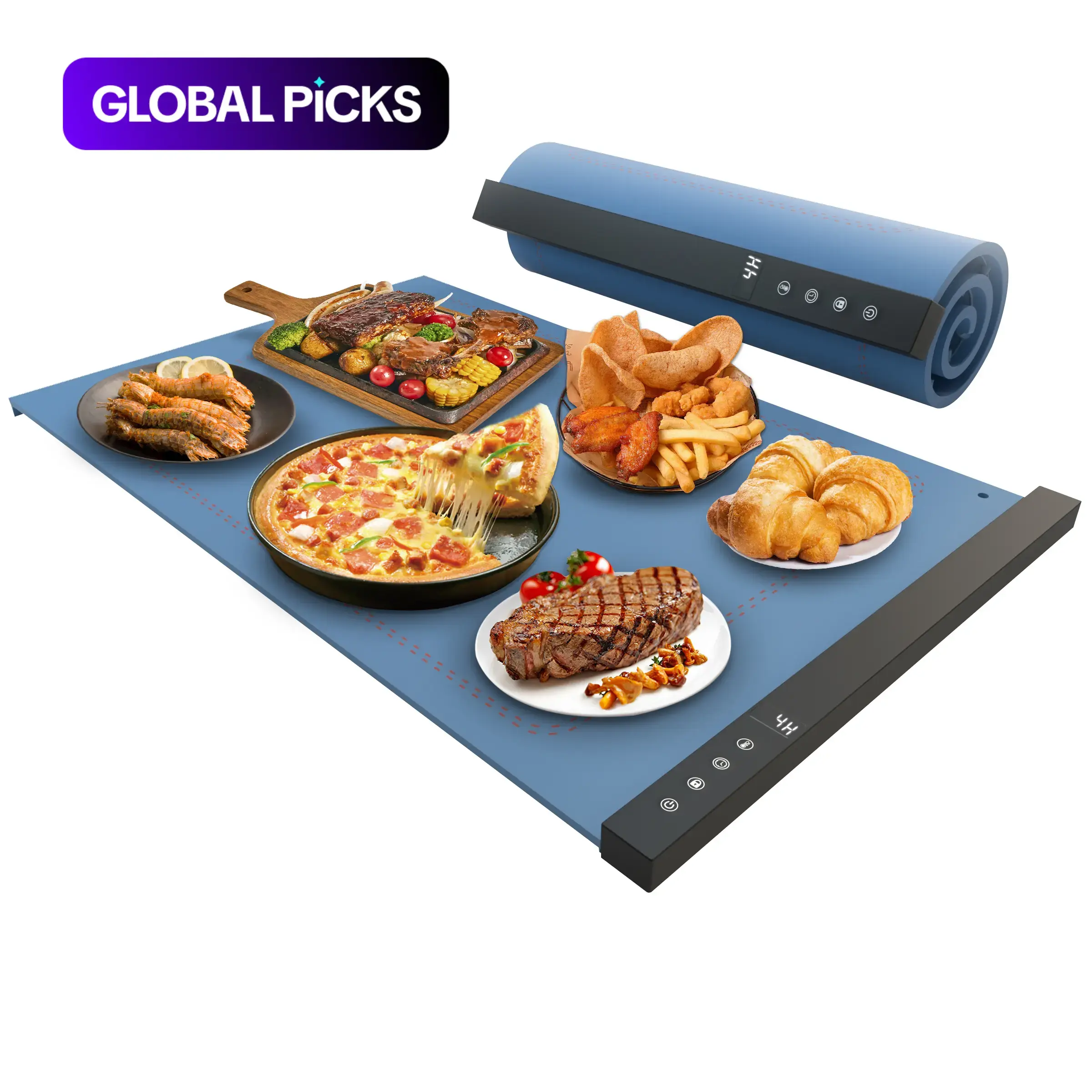1 Pack Blue Green Silicone Electric Heating Tray, Kitchen Appliances, Foldable Food Warmer with Adjustable Temperature and Timer for Parties and Home Gatherings #GLOBAL PICKS