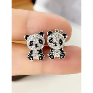Cute panda-design earrings, women’s rhinestone-decorated earrings, party fashion jewelry, everyday outfit accessory, stylish for any occasion and an exquisite birthday gift — GARMENTARY