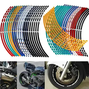 16pcs Reflective Motorcycle Tire Stickers, Durable PVC Rim Tape for 17-18 Inch Wheels, High Visibility Design, Easy Application, Car Accessories