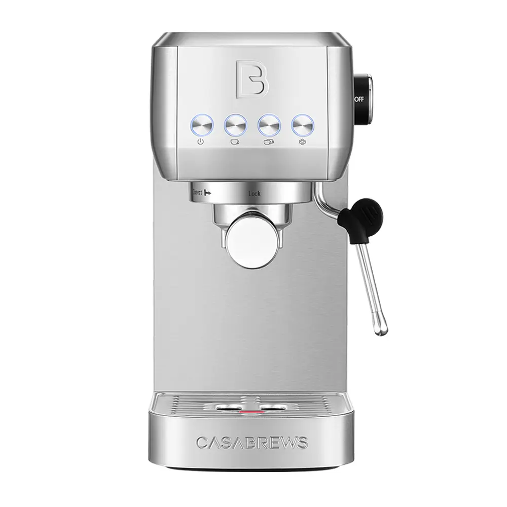CASABREWS 20-Bar Compact Semi-Automatic Espresso Coffee Maker with Milk Frother, Timer, 5-8 Cup Capacity, Descaling Function, Silver for Home & Office Ground Coffee Use