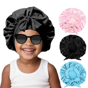 SQ-HDW205 3 Pcs Kids Silk Bonnet for Sleeping - Baby Satin Bonnet for Sleep,Kids Hair Bonnets for Curly Hair Girls Boys with Wide Elastic Band,Sleeping Cap for Teens Toddler Child (Pink+Black+Light Blue) Haircare Blue+Rose Gold+Black