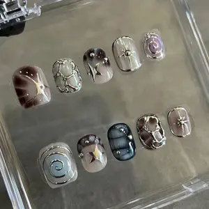 silver chrome 3d nails/ custom press on nails/ hand made Press on Nails/Faux Acrylic Nails/ Gel Nails/Press on Nails