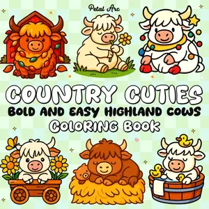 Country Cuties Highland Cows: Cute and Cozy Bold and Easy Coloring Book for Kids, Adults and Senior