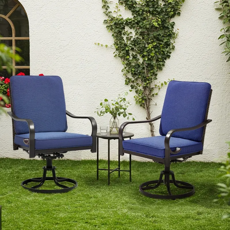 Patio Swivel Chairs Set of 2, Heavy Duty Outdoor Dining Chairs with Full Rattan Backrest, All-Weather Swivel Rocker Chair for Lawn, Porch or Garden, Red/Beige/Gray/Blue