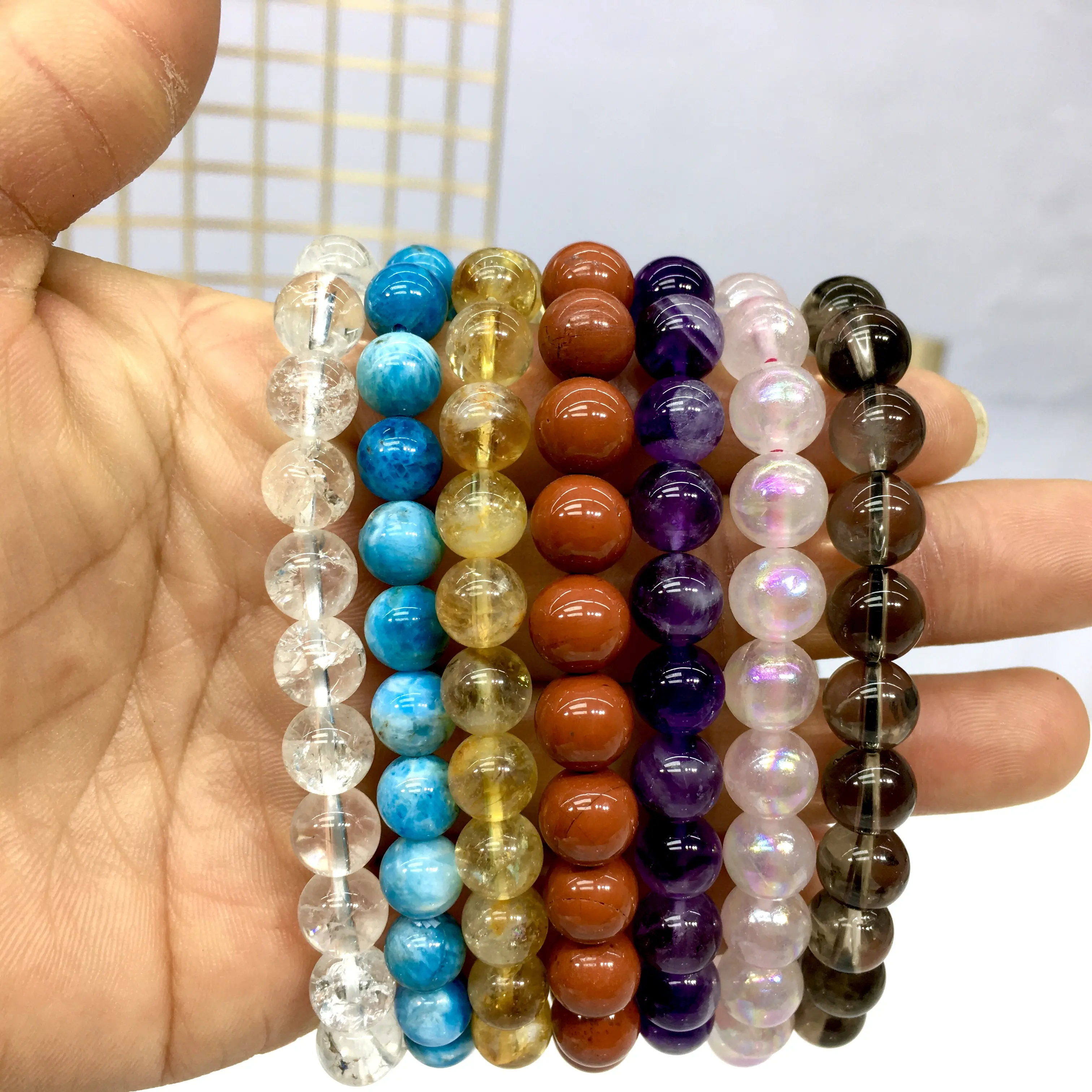 amehyst, citrine,clear quartz,blue apatite, aura rose quartz , smoky quartz , red jasper