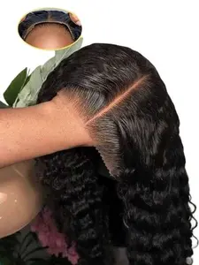 Deep Wave 5x5 Glueless Lace Closure Wig, Human Hair Wig , Pre-Bleached Transparent Lace Wig, 180% Density, for Women Brazilian Virgin Hair, Glueless Hd Wigs