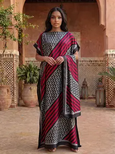 Women's Striped Robe Set, Elegant Fitted Long Dress & Scarf Headband, Beach Sun Protection Satin Shawl, All Seasons Fashion, Matching