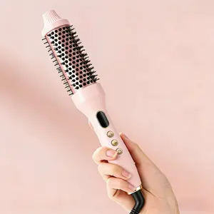 Professional Ionic Hot Brush 1.25 Inch, Ceramic Tourmaline Heated Volumizing Brush for Loose Waves & Root Lift