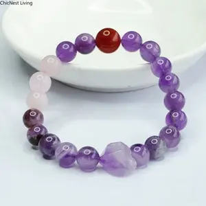 Natural Multi-Gemstone Crystal  with Red Agate, Nine Purple Fire Energy Healing Crystal Jewelry, Stylish Versatile Stretch  for Women & Men, Perfect for Daily Wear, Spiritual Balance & Gift Giving bracelet luck unisex hypoallergenic fashion jewelry gift