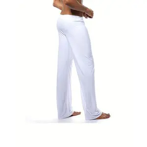 Men'S Low-Rise Loose-Fit Sleep Pants, Breathable Yoga Trousers, Casual Solid Color, Medium Stretch Knit Fabric, 80% Polyester 20% Elastane, All-Season Wear with Drawstring