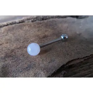 12G THICK Rose Quartz  Natural Stone Barbell Tongue Ring 12G (2.0mm) Piercing