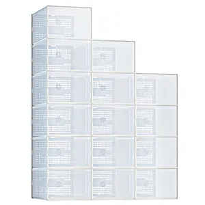 Stackable Shoe Storage Boxes, 12-Pack Plastic Shoe Organizers with Lids, Large Shoe Rack & Holder for Closet, Under Bed, Entryway, Sneaker Display and Storage Containers