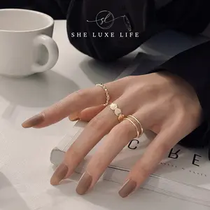 SheLuxeLife | Set of 3 Korean Minimalist Luxury Rings Set with Wave Pattern Design