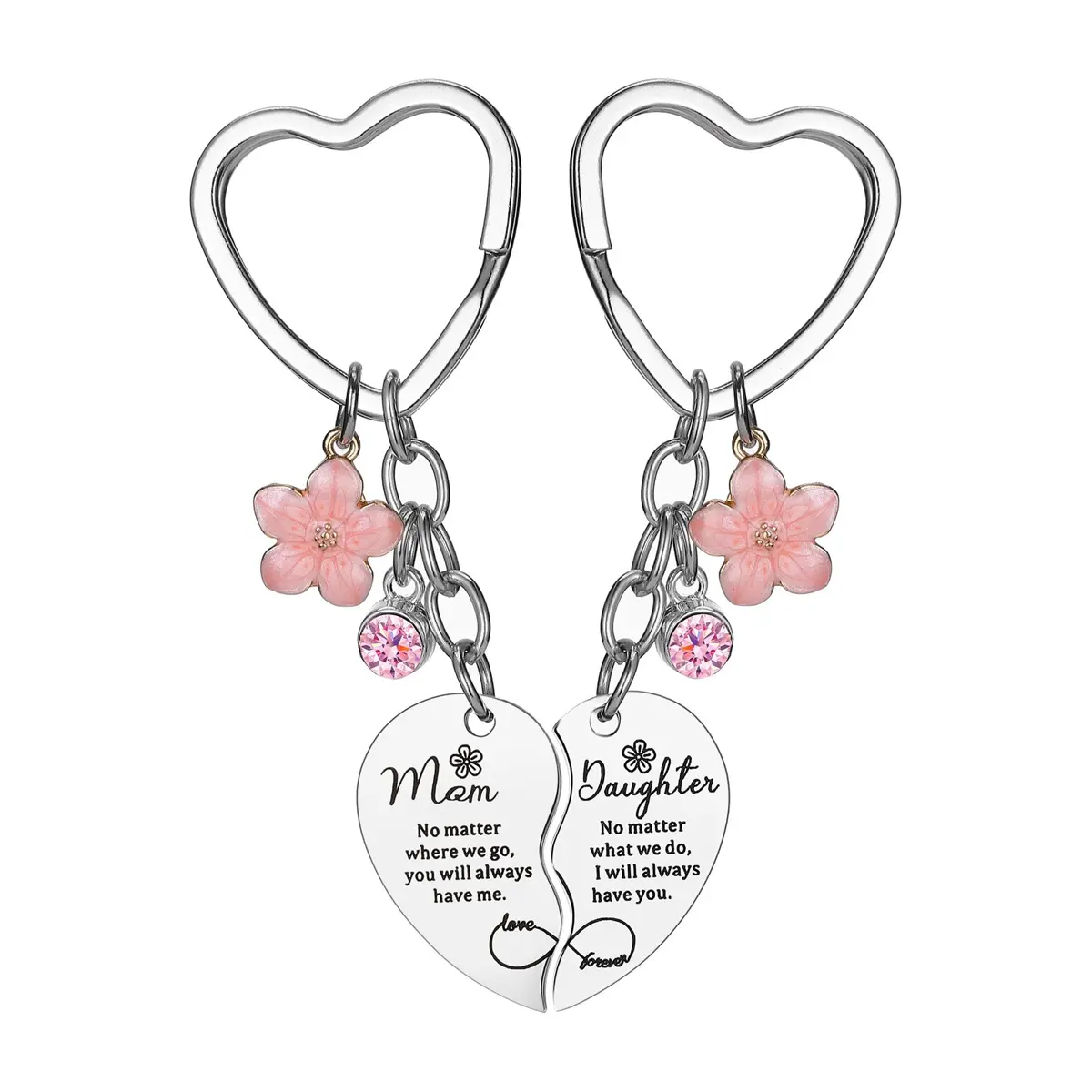 Matching Split Heart Couple Keychains,Engraved Love Quote Heart Pendant Set,Sweet Couple Anniversary Present