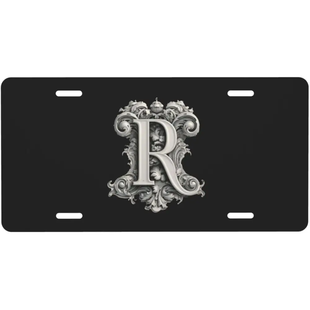 Classic Monogram Letter R Aluminum Front License Plate Customize Your Vehicle's Look 6" x 12"