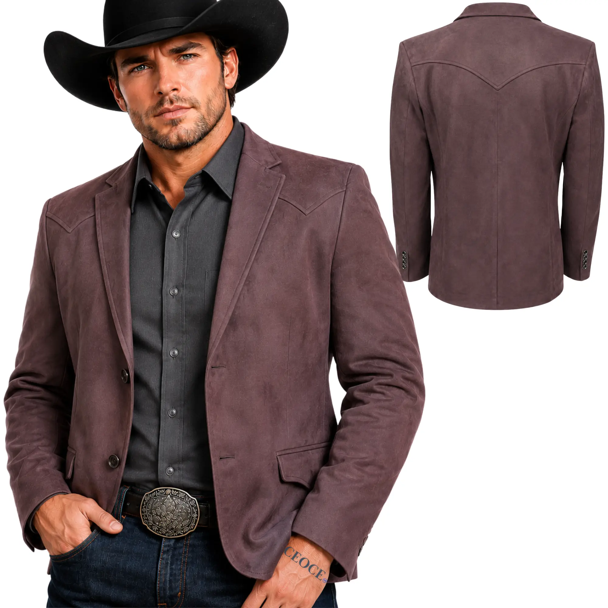 Men’s Western Blazer Jacket Cowboy Suit Coat Suede Style Rodeo Wedding Formal Jacket for Country Events