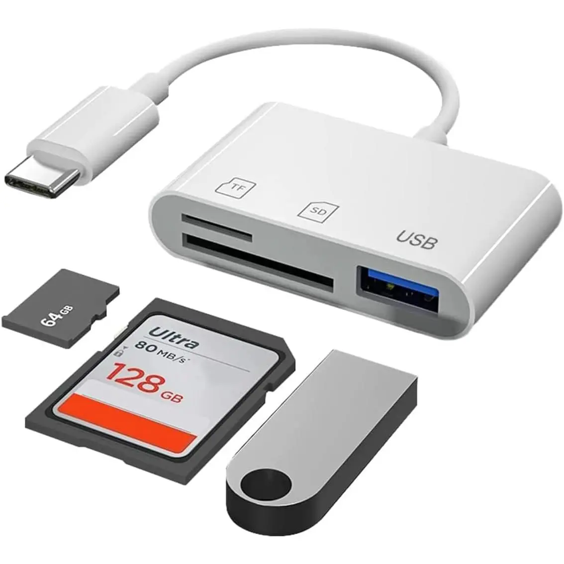 3 in 1 SD Card Reader USB C,Sd Card Reader for iPhone 15/Laptop,Memory Card Reader,SD Card Reader for Android Devices and More Type C/USB C Devices(SD/TF MicroSD + USB 2.0)