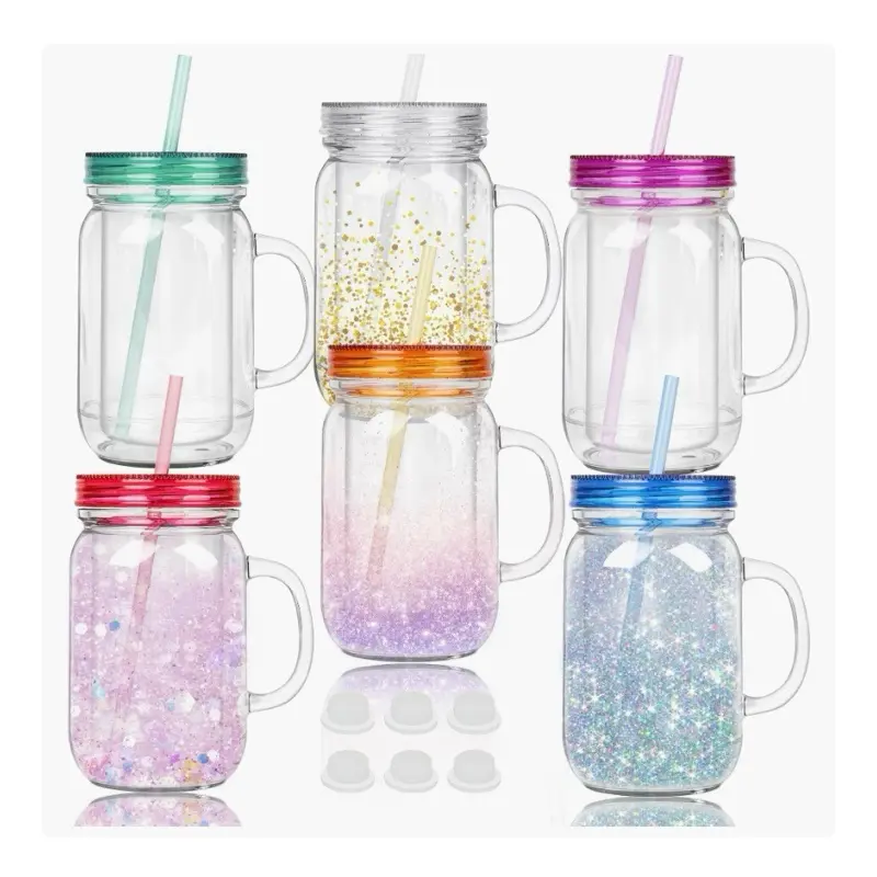 20 oz acrylic mason jar cup with handle
