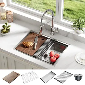 【GARVEE】Undermount Kitchen Sink, 23x18 Inch Stainless Steel Kitchen- Single Bowl Sinks , Modern Top Mount 16 Gauge Workstation Sink-with Accessories for Bar, Silver (Not Included Faucet)