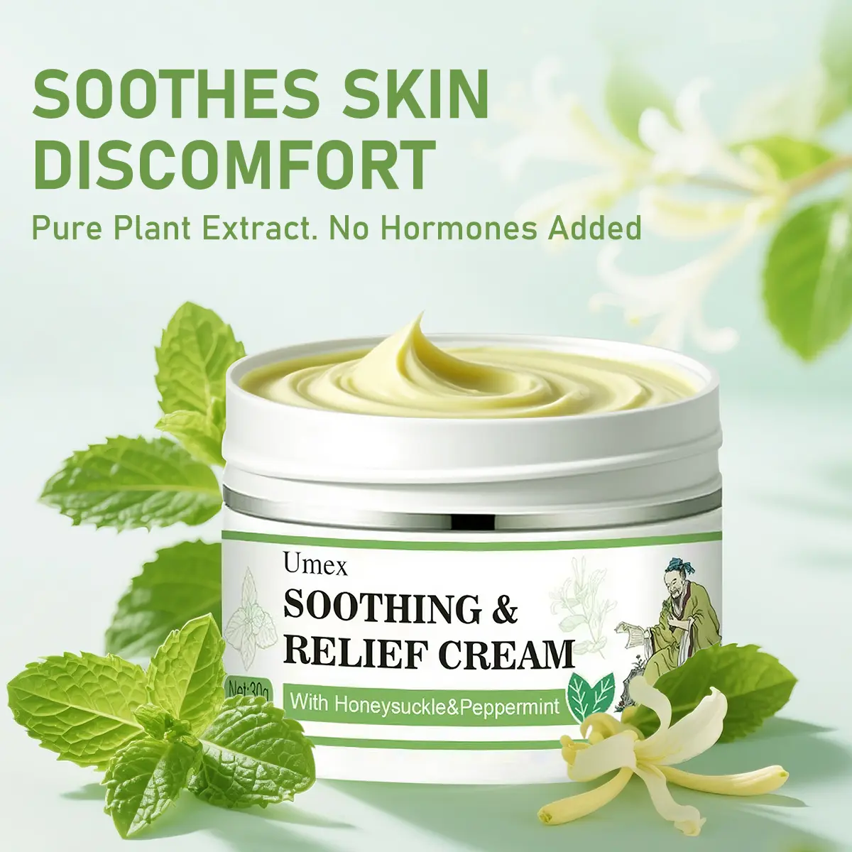 Umex Soothing Relief Cream, Eczema & Psoriasis Treatment - Healing Botanical Moisturizer for Dry, Sensitive & Itchy Skin - For All Ages, 30g, Eczema Face Cream