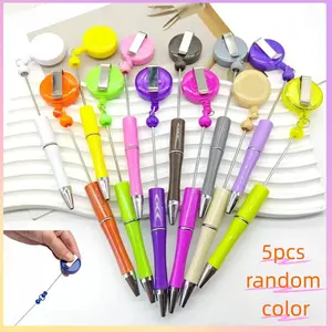 5pcs Hanging Retractable Ballpoint Pens, DIY Beaded Pen Set, Ink Rollerball Pens, Smooth Writing Pens for Nurses Teachers Office Supplies