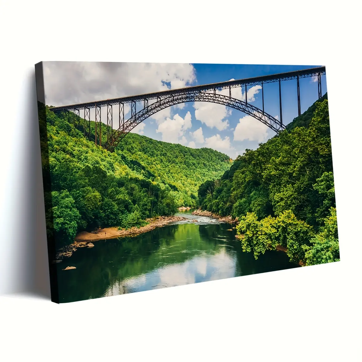 Artistic Framed Nature Scene Photo with Pine Wooden Frame & Bridge Motif - Modern Home Decor, Living Room & Bedroom Posters & Prints Ornament, Picture Frame, Art Display Frame
