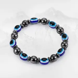Blue Evil Eye Hematite Omni Protection Bracelet, Hematite bracelet, magnetic therapy, evil eye protection, grounding gemstone, wellness bracelet, negative energy protection, weight management jewelry, inner peace bracelet, protective charm