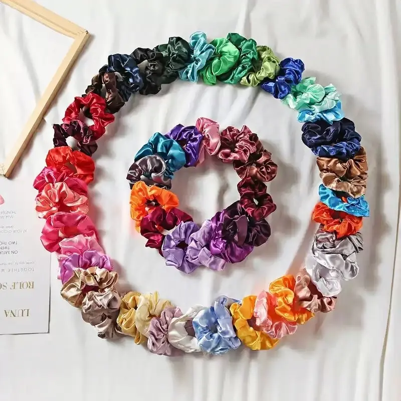 LEFGODY Women's Bulk Silk Satin Round Scrunchies - Cute Bowknot Design, Solid Color Hair Ties for Ponytail Styling, Fashionable Hair Accessories, Hair Style Accessory