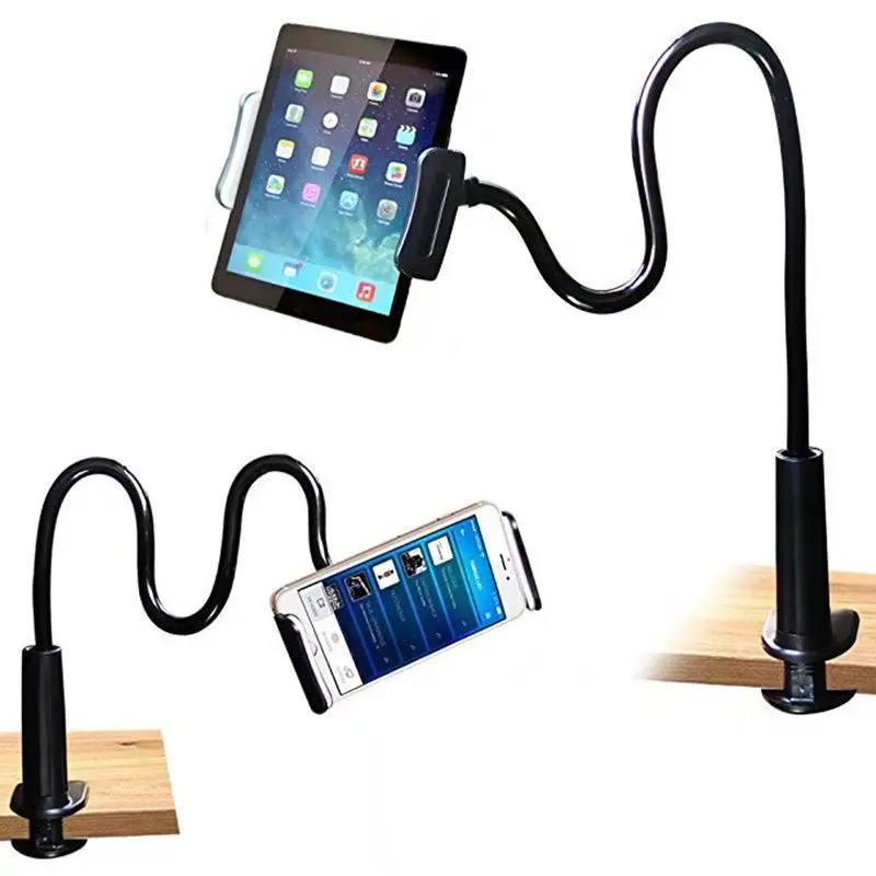 Gooseneck Cell Phone Holder, Universal 360 Flexible Phone Stand Lazy Bracket Mount, Adjustable Overhead Long Arms Clamp for Phone 17 16 15 14 13 Pro Xs Max XR X 8 7 6 6s Plus and Other 4.5~12'' Device (Black)