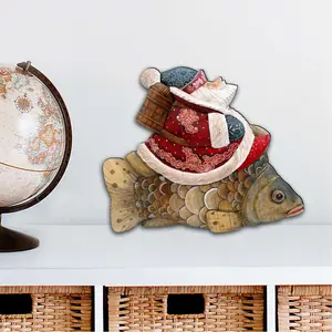 Designocracy 8121635M 12 x 9 in. Goldfish Santa Christmas Outdoor Decor Large Ornaments